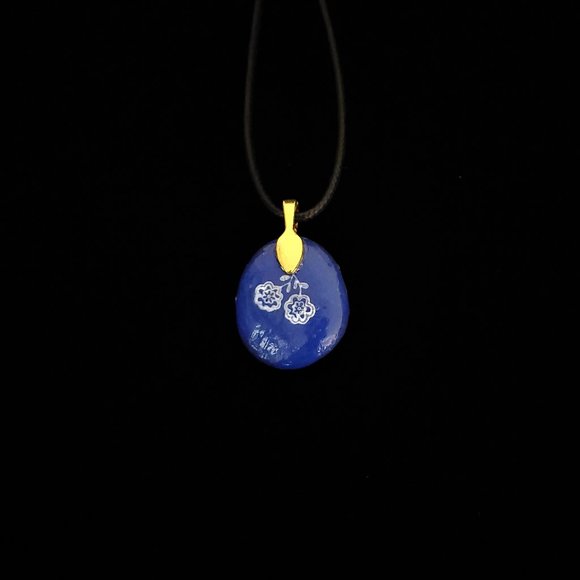 Hand Painted Dot Art Pendant, Cobalt and Gold - Picture 8 of 14